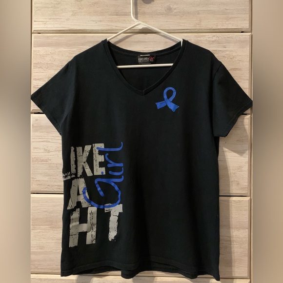 Fight Like a Girl V-Neck with Blue Ribbon - Picture 2 of 3